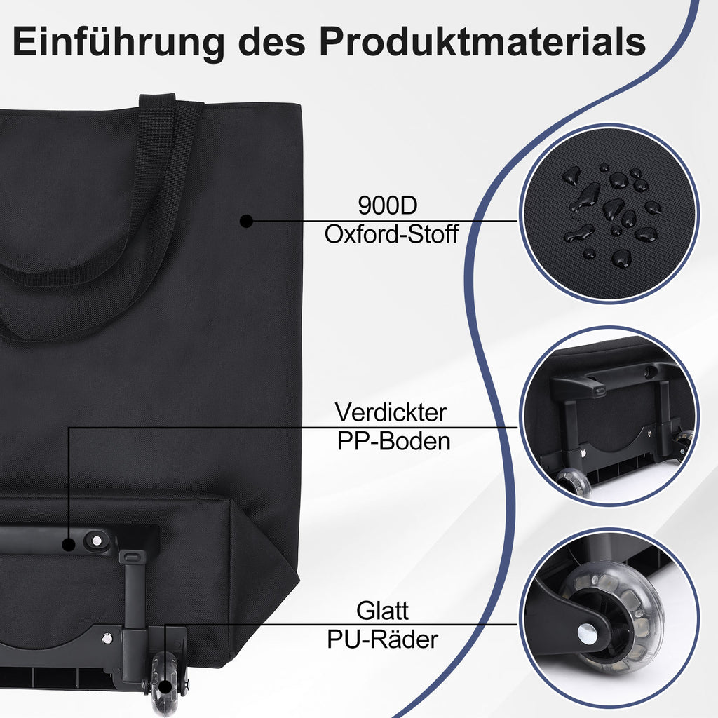 MOONCY 2-in-1 Einkaufstrolley, 30L Große Einkaufstasche auf Rollen, Leichter Einkaufswagen Klappbar für Camping und Reisen, Inklusive Einkaufswagenlöser, Blau