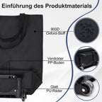 MOONCY 2-in-1 Einkaufstrolley, 30L Große Einkaufstasche auf Rollen, Leichter Einkaufswagen Klappbar für Camping und Reisen, Inklusive Einkaufswagenlöser, Blau