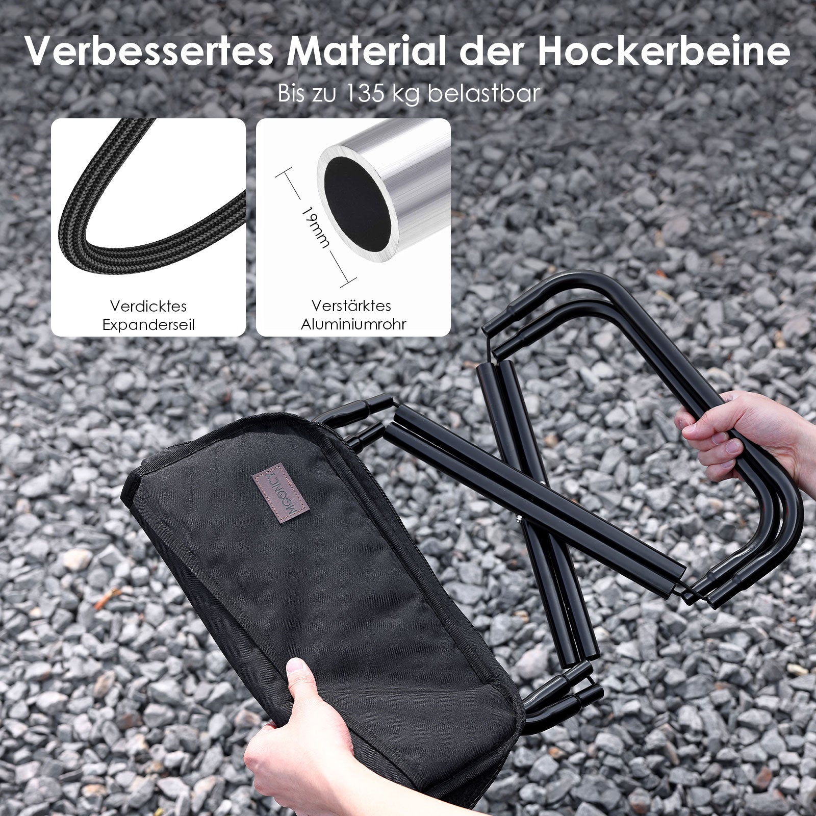 MOONCY Klapphocker Faltbar, 33×26,5×32cm Tragbarer Campinghocker Klappbar, Hält bis zu 120kg, Leichter Angelhocker für Wandern, Angeln und Draussen