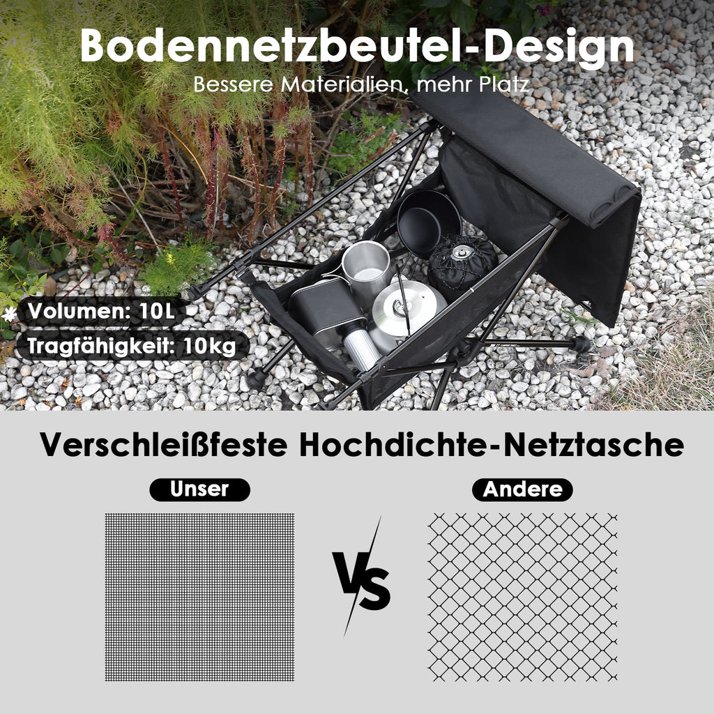 MOONCY Campingtisch Klappbar, Ultraleichter Klapptisch mit Ölbeständiger Matte und Netzbeutel, Tragbarer Picknicktisch bis 35 kg belastbar, ideal für Wandern, Angeln, Grillen und Strand