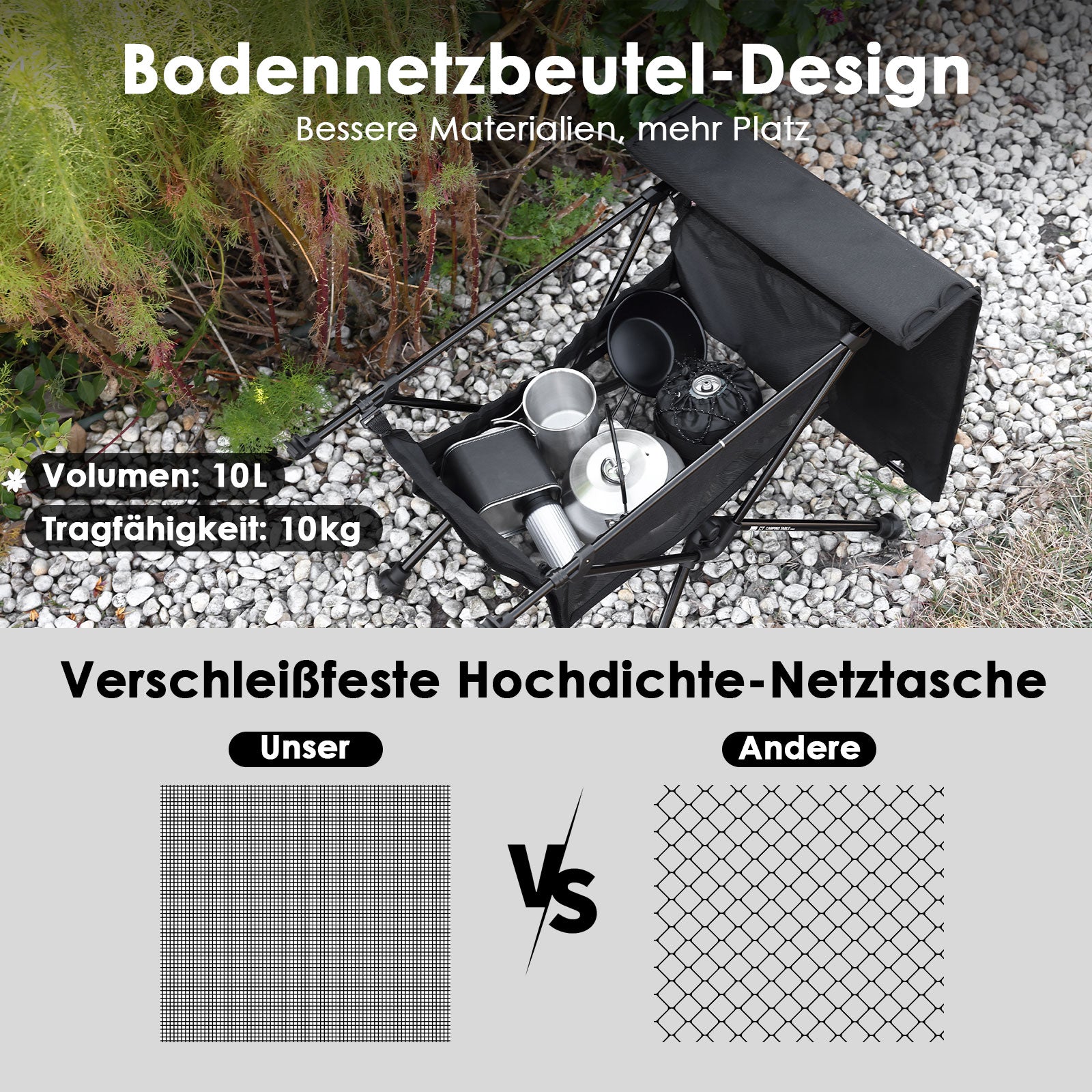 MOONCY Campingtisch Klappbar, Ultraleichter Klapptisch mit Ölbeständiger Matte und Netzbeutel, Tragbarer Picknicktisch bis 35 kg belastbar, ideal für Wandern, Angeln, Grillen und Strand