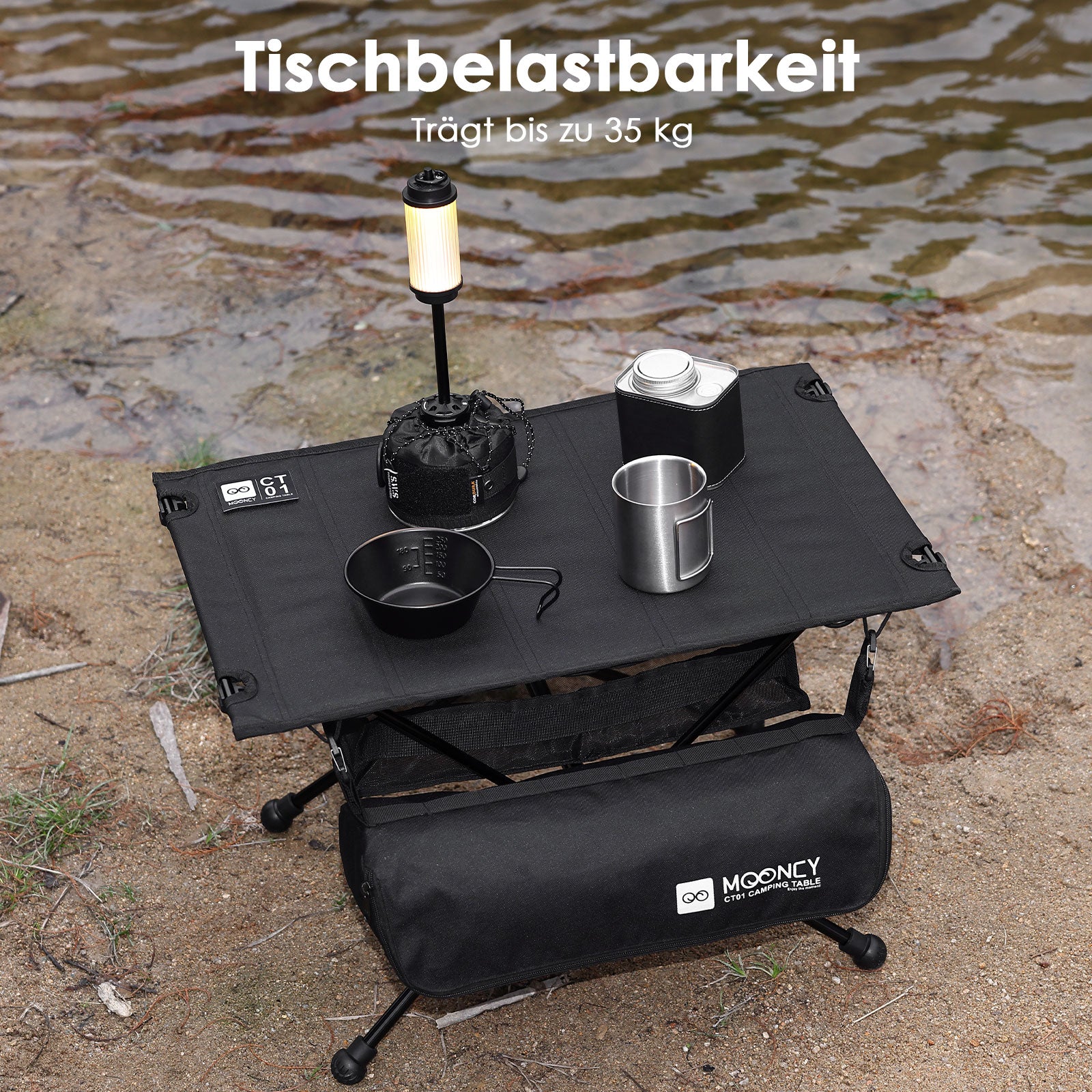 MOONCY Campingtisch Klappbar, Ultraleichter Klapptisch mit Ölbeständiger Matte und Netzbeutel, Tragbarer Picknicktisch bis 35 kg belastbar, ideal für Wandern, Angeln, Grillen und Strand